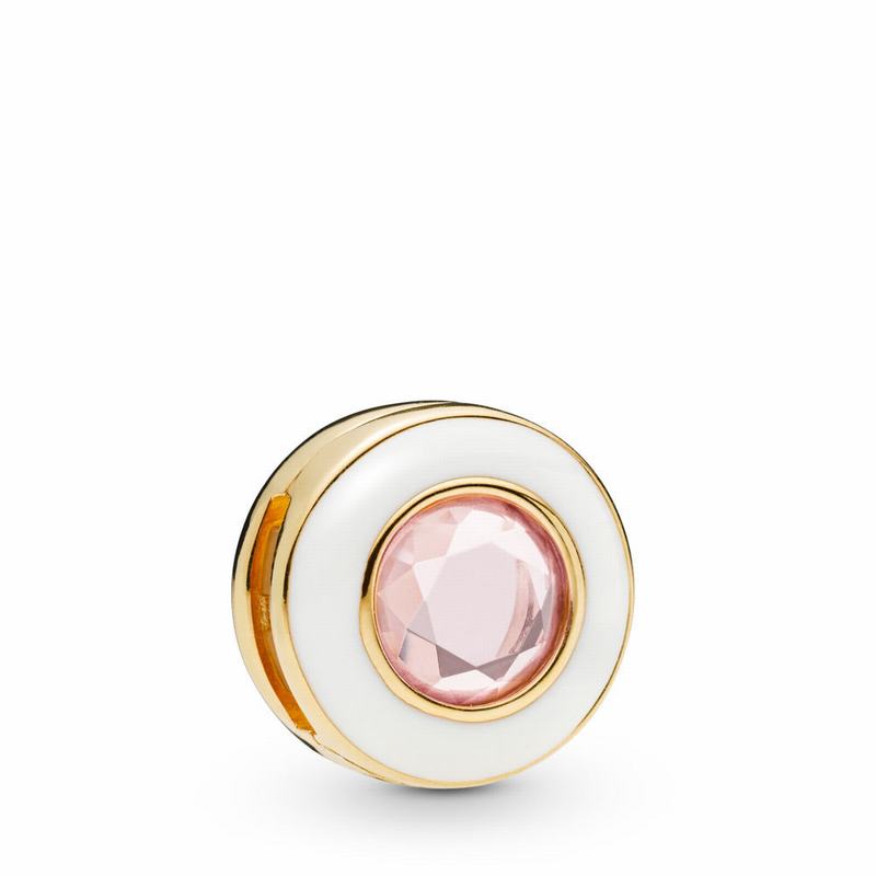 Pandora Reflexions™ Gleaming White Circle Clip Charm - 18ct Gold Plated/Enamel/Pink/Crystal - Canada